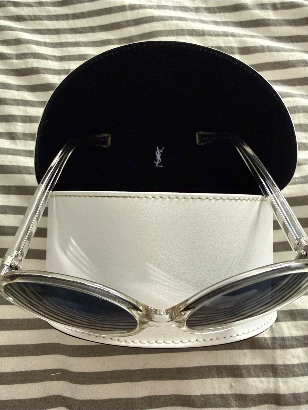 Yves Saint Laurent Clear Frame Black Lens Round Sunglasses